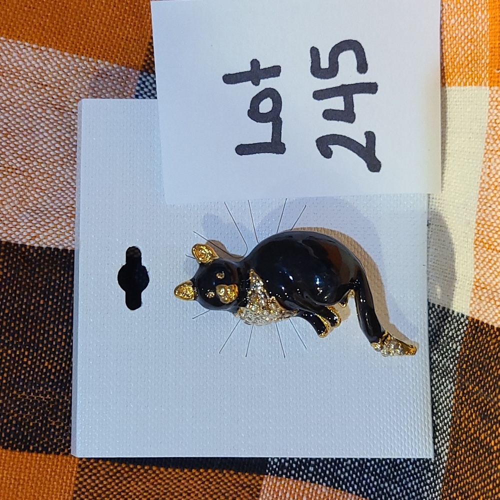 3/$15 Black Cat Brooch with Rhinestones Lot 245